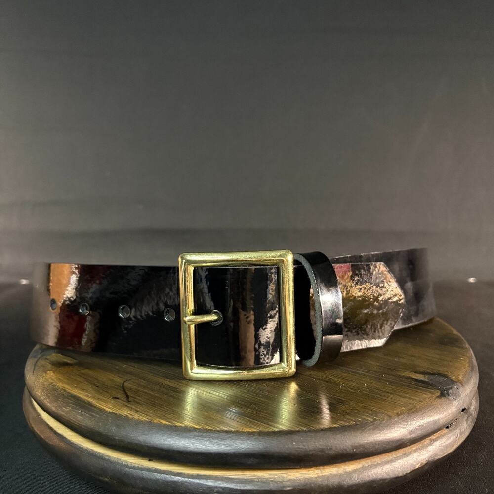 Galls Garrison EDC Belt Size 28" Hi-Gloss Black Leather Brass 1 3/4" Wide 1213